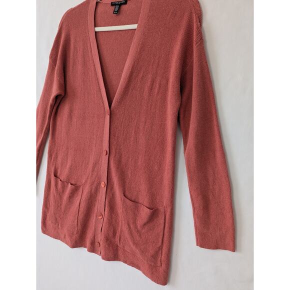 Eileen Fisher Womens Organic Linen Blend Cardigan Sweater Size MP Coral Relaxed - Picture 2 of 8